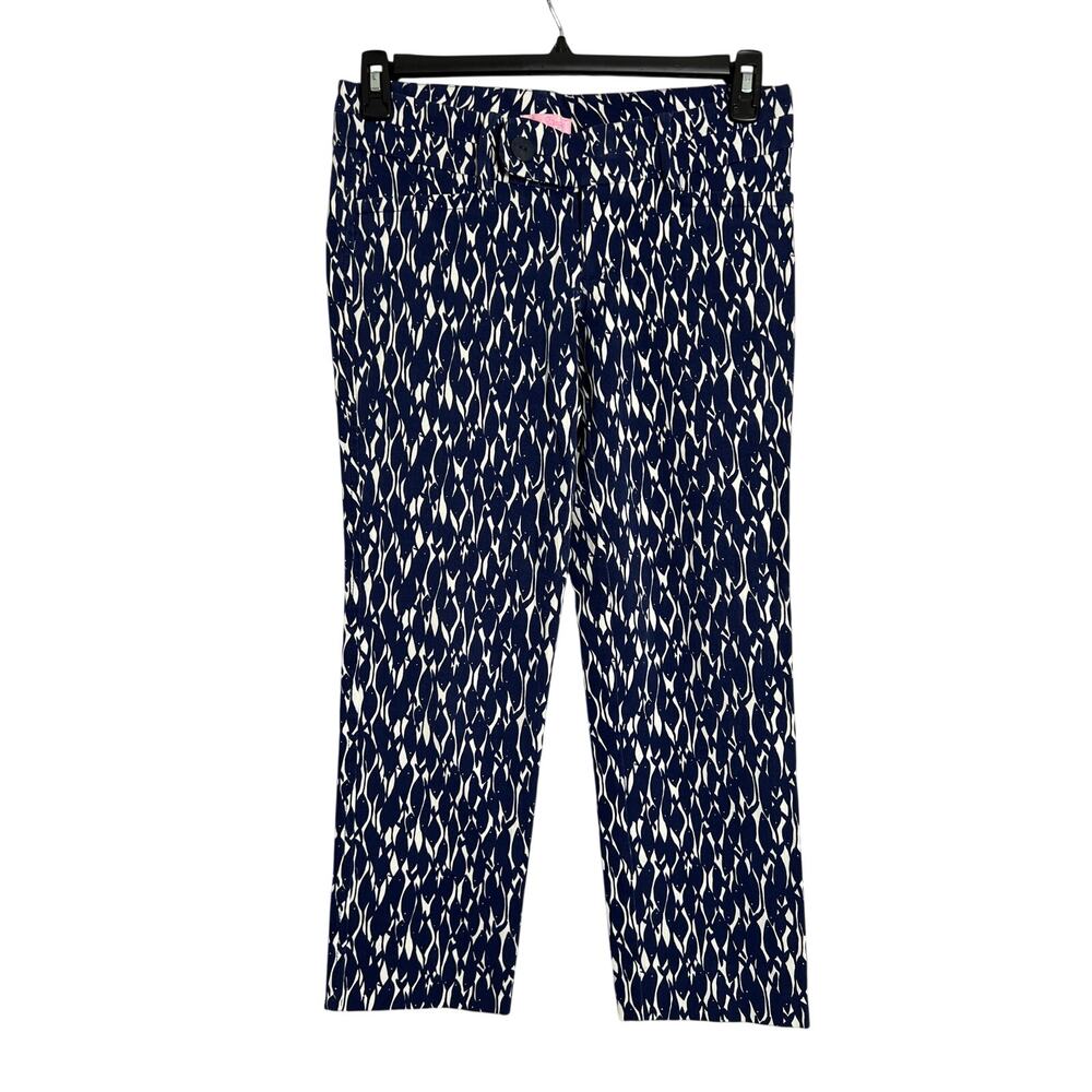 Lilly Pulitzer Blue New School Fish Print Crop Pants Size 6 Luxury Capri Resort